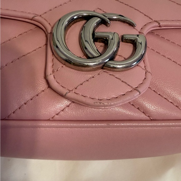 Gucci GG Marmont Super Mini Leather Crossbody In Pink/ Silver - Picture 16 of 16